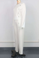 Button Fashion Long Sleeve Top and Pants Set image 5