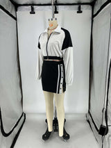Color Matching Long Sleeve Zipper Crop Skirt Set image 2