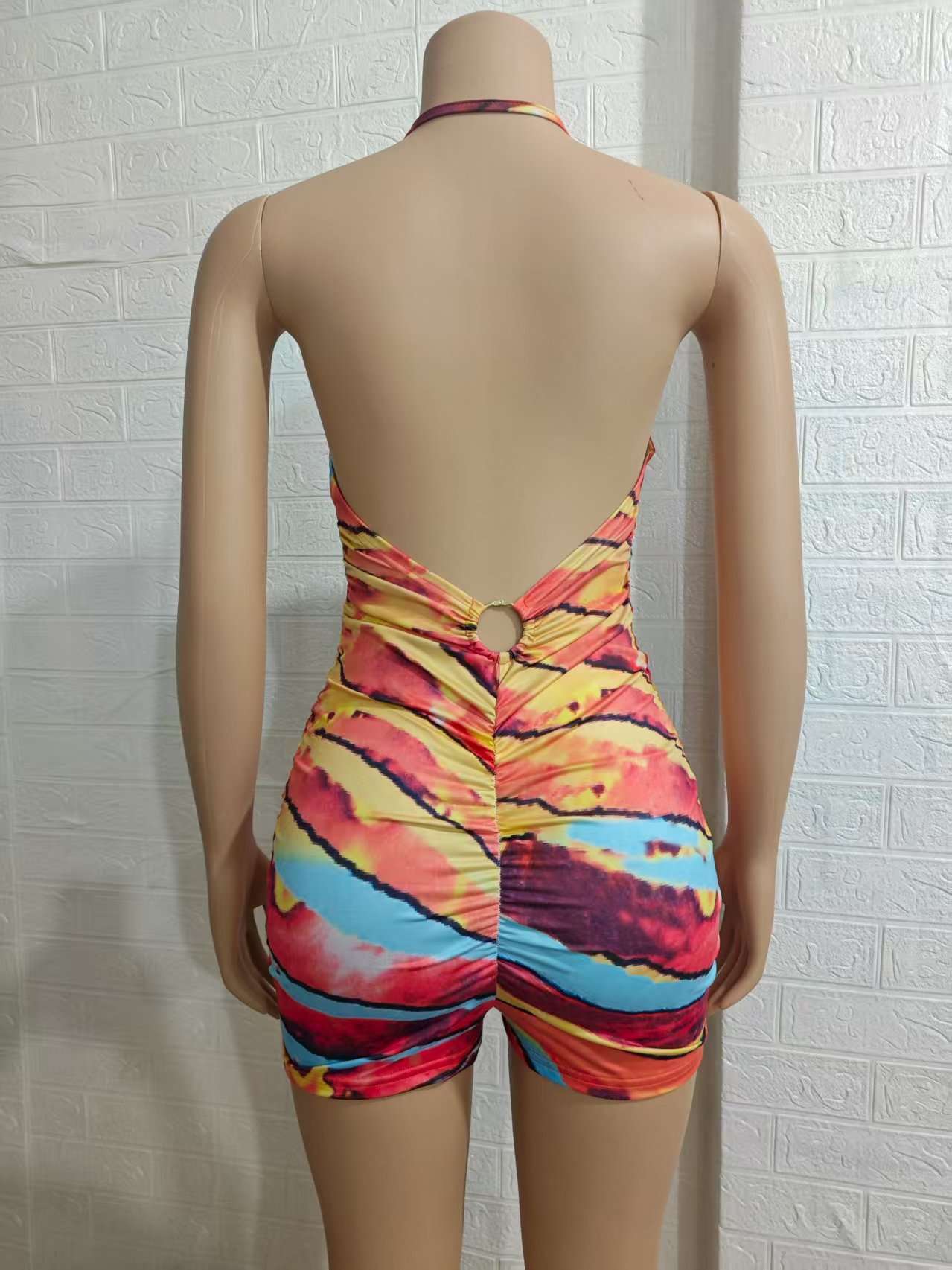 Abstract Tie-Front Halter Romper image 2