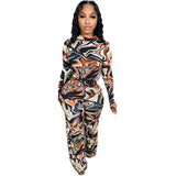 Marble Print Long Sleeve Jumpsuit - M, Orange image