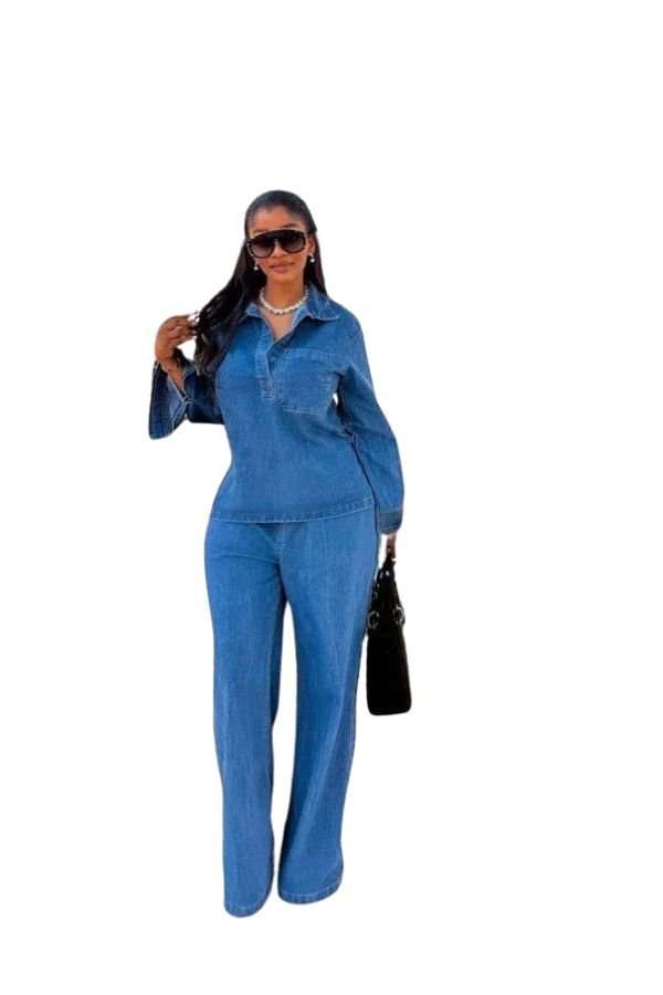 DENIM STYLE CO-ORD SET - S, Denim Blue image