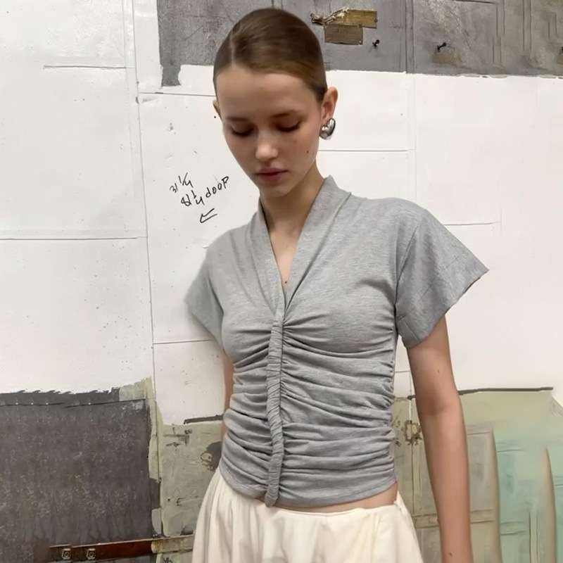 Casual Ruched Front Short Sleeve Top image 0