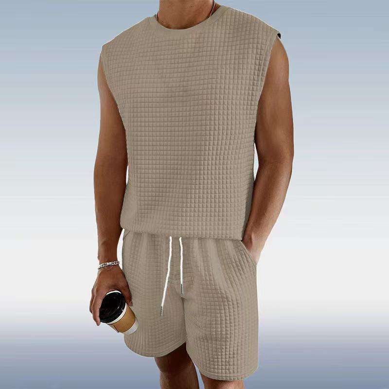 Mens Sleeveless Lounge Set - L, Beige image