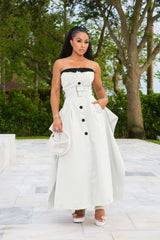 Strapless Button-Down Belted Maxi Dress - S, White image