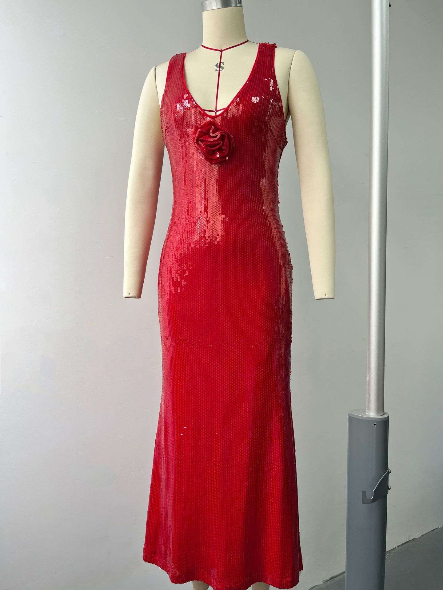 Sequin Maxi Dress with Floral Accent image 5