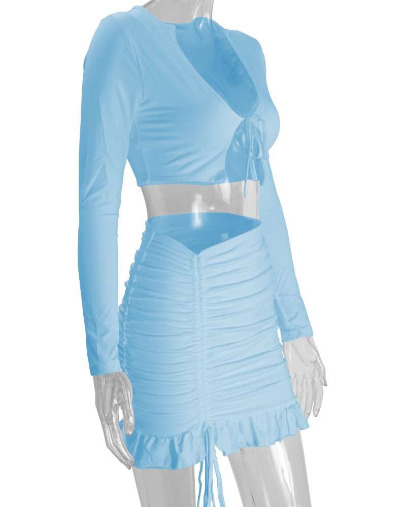 Two-Piece Skirt Set with  Tie Front Top image 6