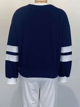 Colorblock Striped Trim Print Loose Sweater image 3