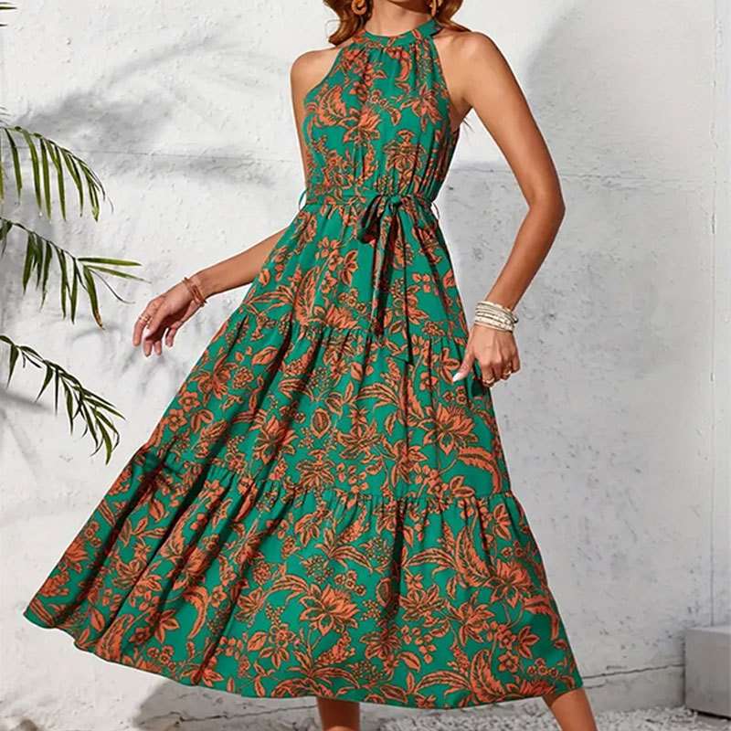 Floral Tiered Maxi Dress - M, Multi Green image