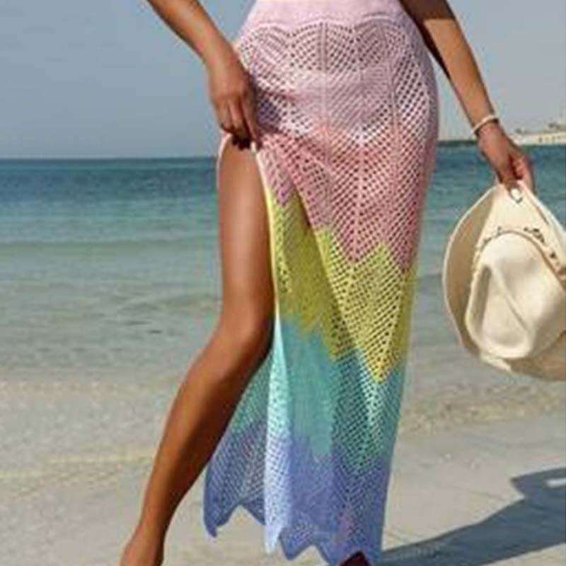 Colorful Mesh Beach Cover-Up with High Side Slit image 0