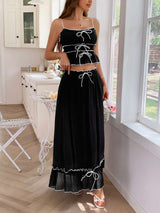 Two-Piece Summer Outfit with Ruffled Details - S, Black image