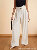 Wide-Leg Pants with Embellished Waist - S, White image