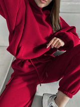 Loose Fit Hooded Sweatshirt With Joggers Co-ord Set - XL, Red image
