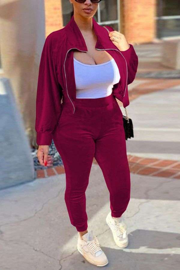 Zipper Jacket Coat & Pants Set image 0