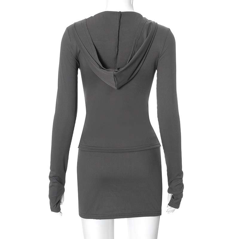 Ribbed Hooded Crop Jacket Skirt Set image 3