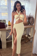 Sexy Halter Neck CutOut Side Slit Sleeveless Maxi Dress image 2