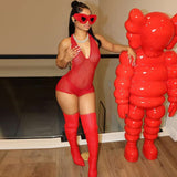 Sleeveless V-Neck Fishnet Bodysuit image 1