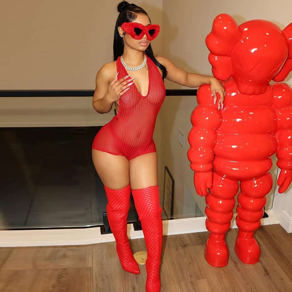 Sleeveless V-Neck Fishnet Bodysuit image 1