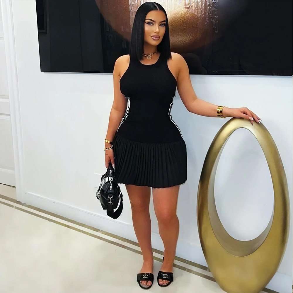 Pleated Mini Dress with Side Detailing - S, Black image