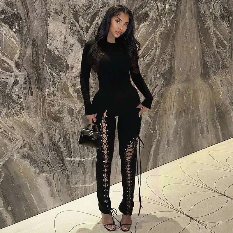 Edgy Black Laced-Up Jumpsuit image 0