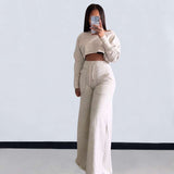Crop Sweatshirt Wide Leg Pants Set image 2