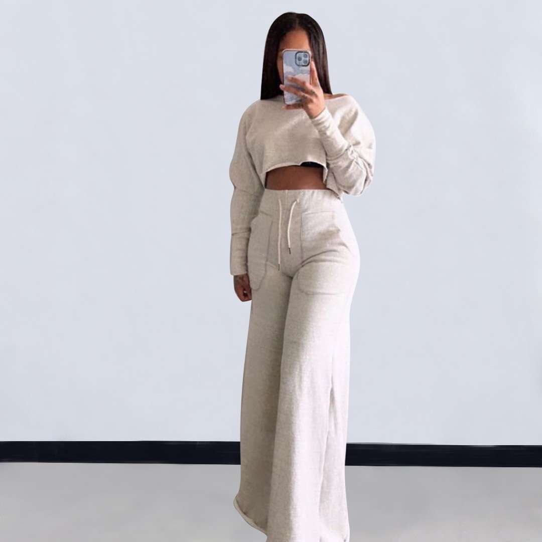 Crop Sweatshirt Wide Leg Pants Set image 2