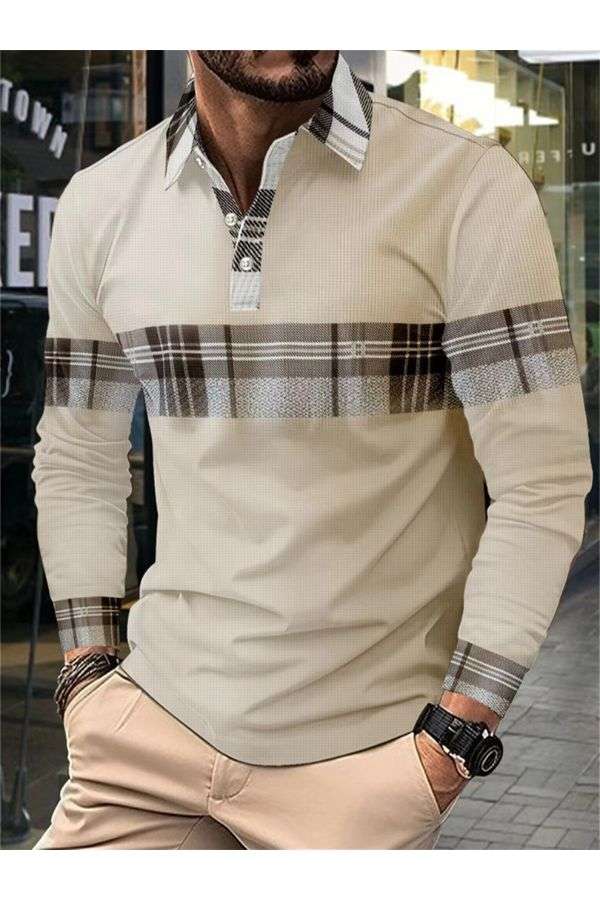 Casual Long Sleeve Color Matching Shirt - S, Champagne Beige image