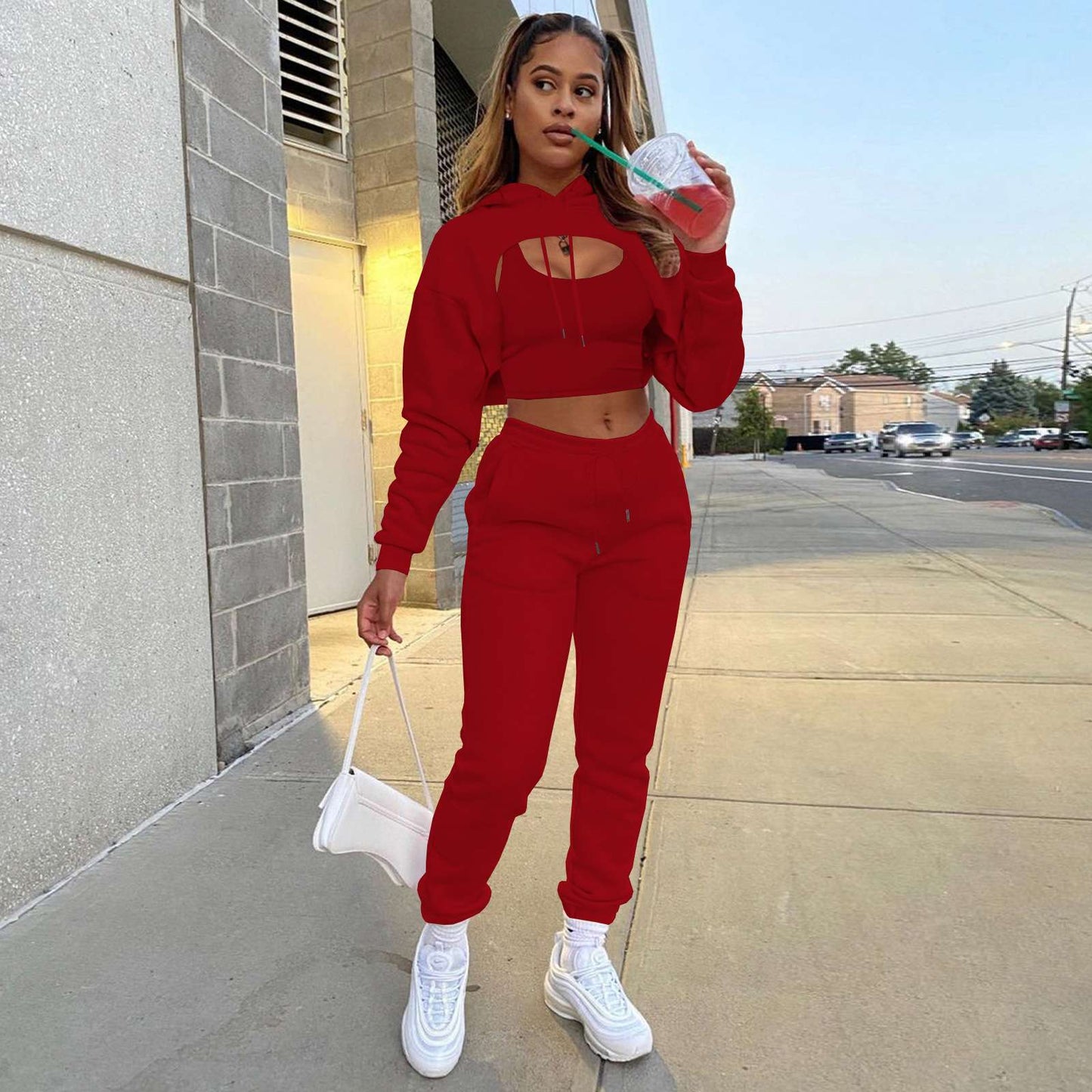 Crop Top Hoodie Tank Sweatpants 3 piece set image 4