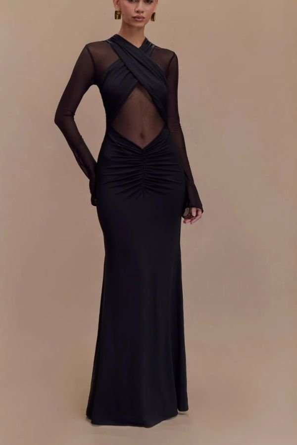 Sheer Back Long-Sleeve Maxi Dress image 0