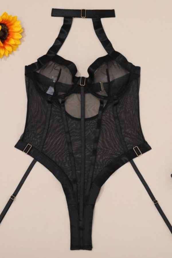 Sexy Halter Neck Mesh Bodysuit Lingerie Intimates image 4