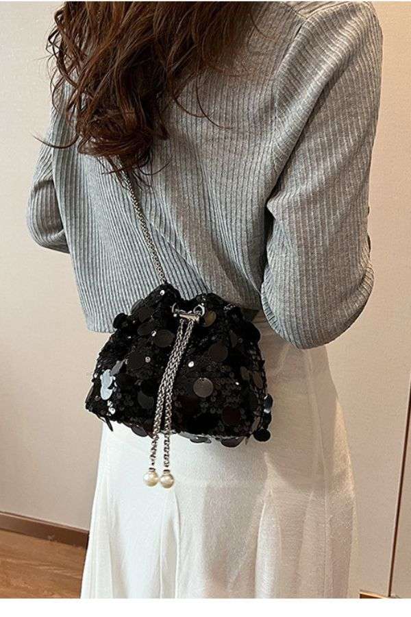 Sequin Clutch Bag with Hanging Pearl Detail image 0