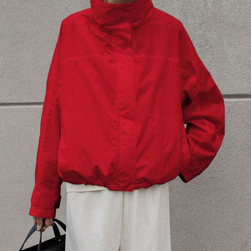 Oversized High-Neck Windbreaker Jacket - M, Red image