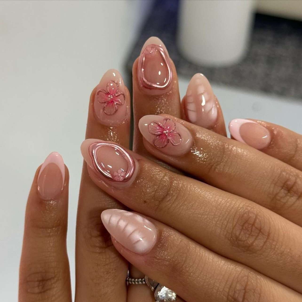 Floral & Marble-Effect Gel Nail Art image 1