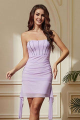 Strapless Ruched Dress with Asymmetrical Hem image 1