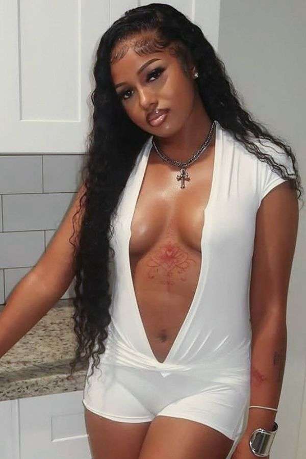 Deep V-Neck Sleeveless Romper - S, White image