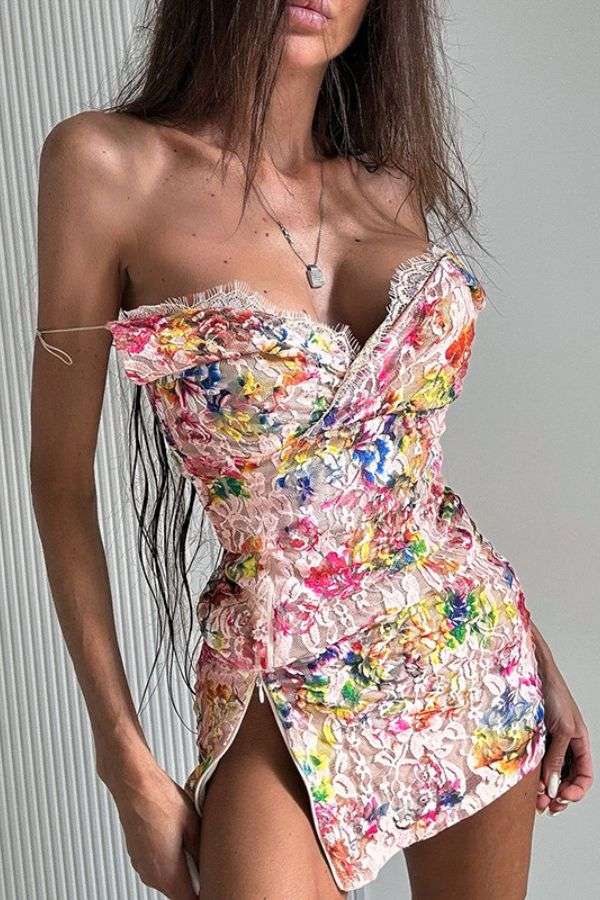 Floral Off-Shoulder Ruched Mini Dress image 0