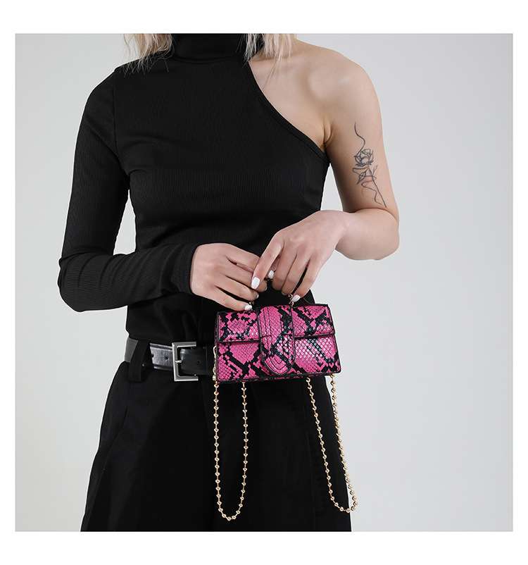 Stylish Snakeskin Pattern Mini Handbag with Chain Strap image 0
