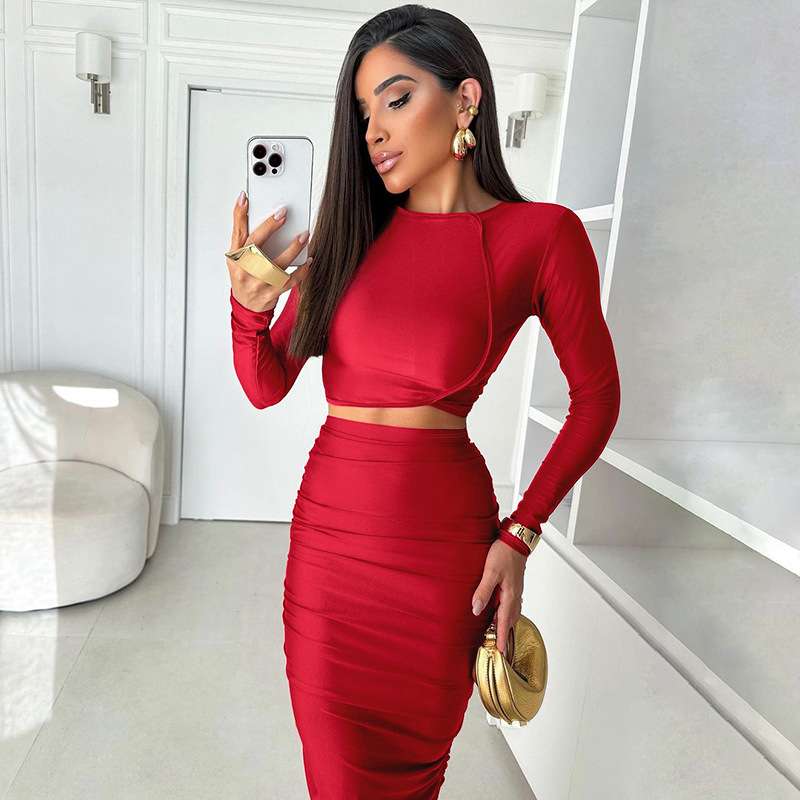 Women Polyester 2-Piece Sets - L, Red image