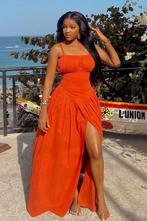 Spaghetti Strap Maxi Dress - M, Orange image
