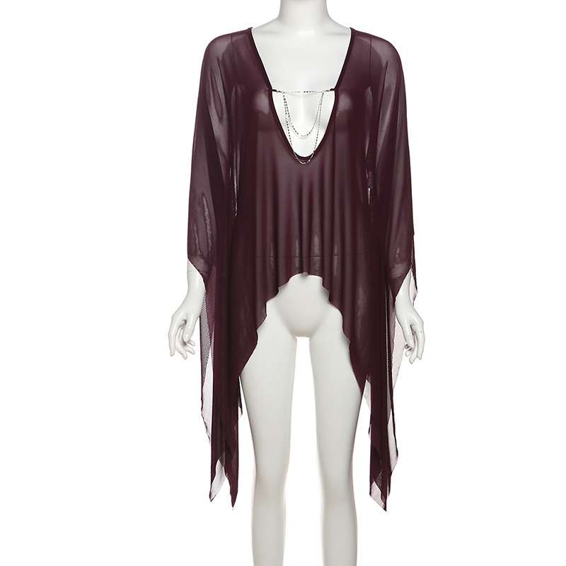 Deep V Plum Sheer Top image 2