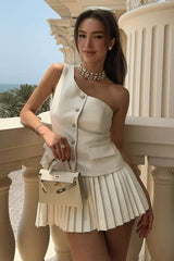 Regal Allure Asymmetric Blazer Dress - S, Off-White image