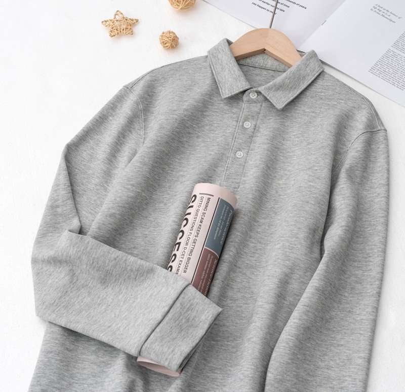 Long Sleeve Polo Shirt for Men - L, Light Grey image