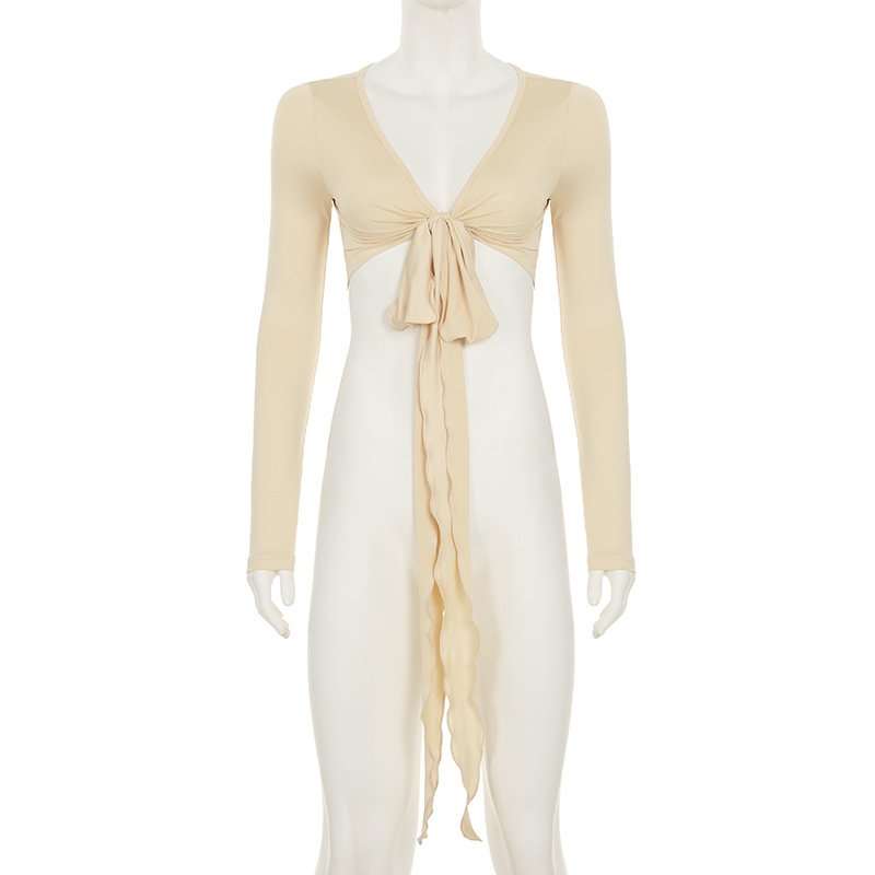 Tie-Front Long Sleeve Crop Top image 3