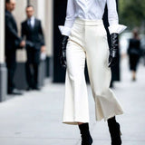 Elegant White Wide-Leg Trousers - M, White image