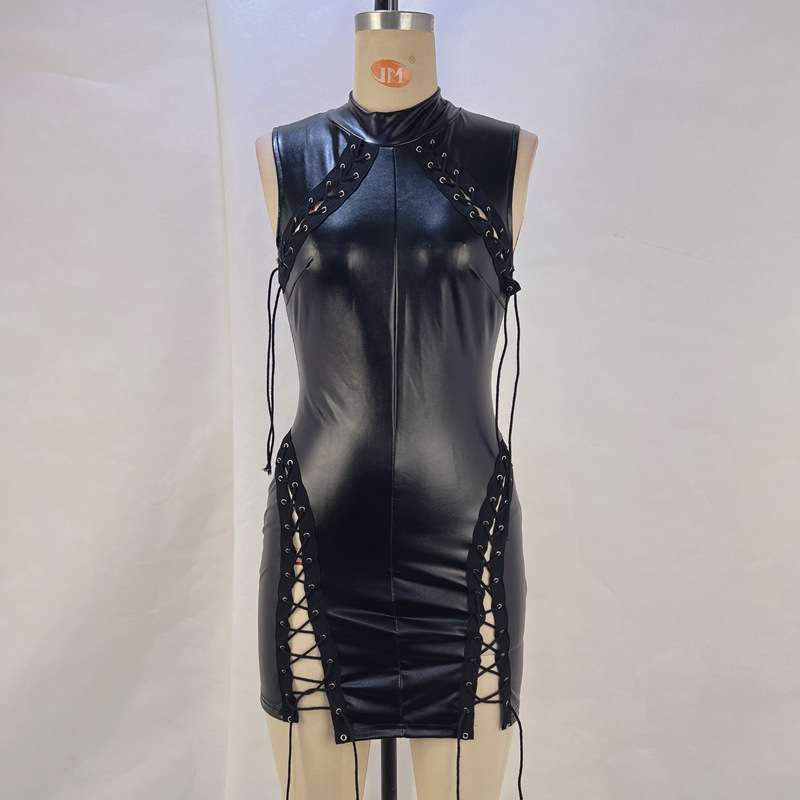 Edgy Faux Leather Lacing Dress image 6