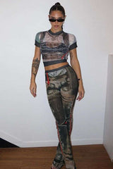 Edgy Printed Two-Piece Long Set - L, Multi Black image