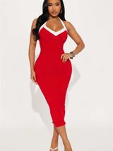 Elegant Halter Maxi Dress - S, Red image