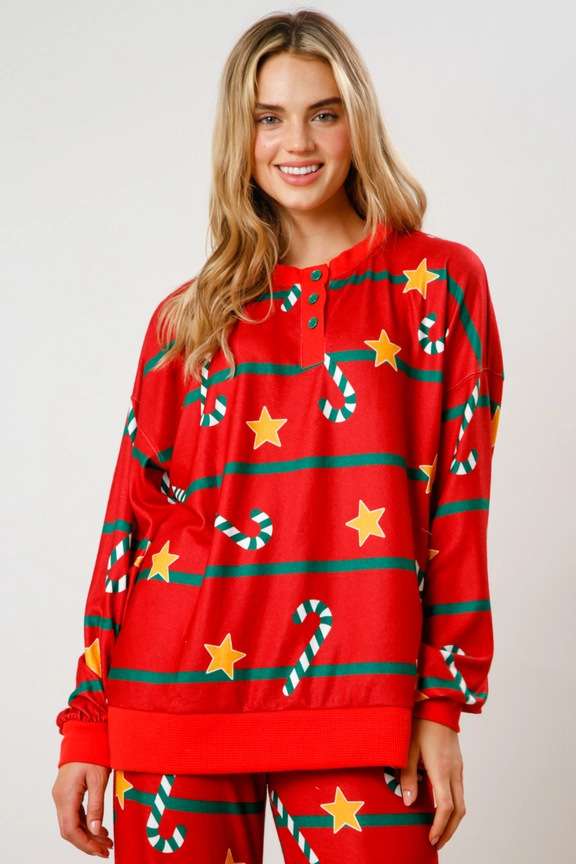 Festive Candy Cane & Star Christmas Pajama Set image 4