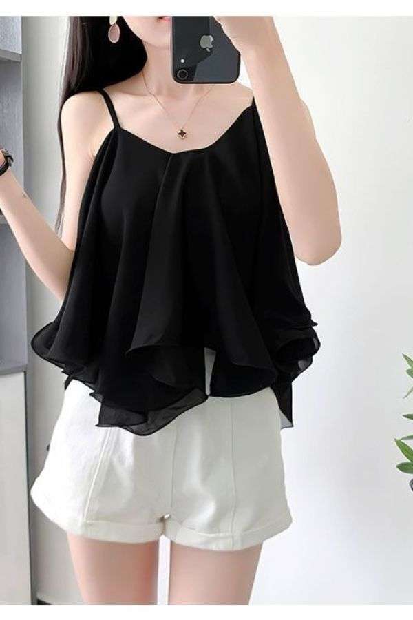 Sleeveless Top with Ruffled Hem image 0
