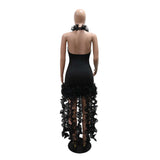 Black Ruffle Halter High-Low Dress image 3