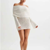 Off-Shoulder Sheath Mini Dress - S, White image